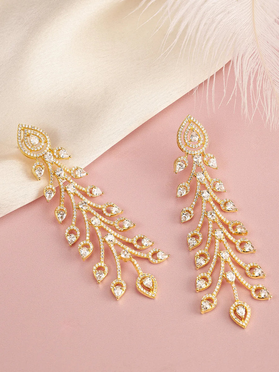 Twilight Bloom CZ Long Danglers - Gold