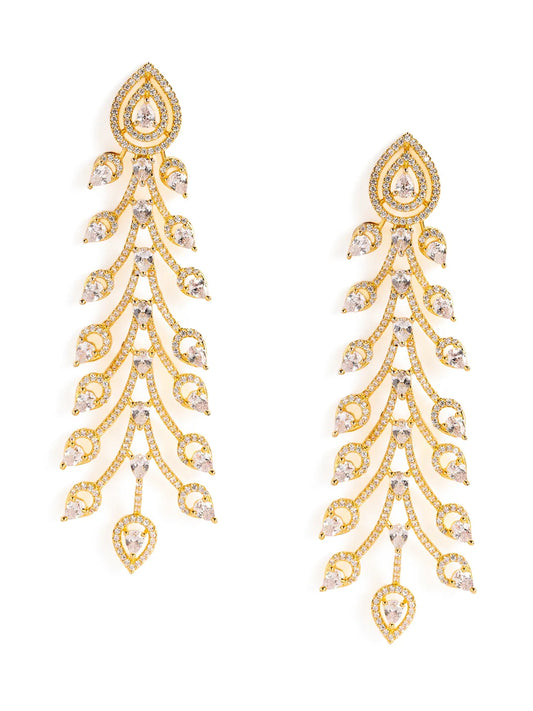 Twilight Bloom CZ Long Danglers - Gold