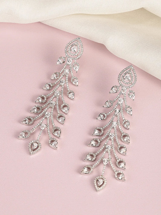 Twilight Bloom CZ Long Danglers - Silver