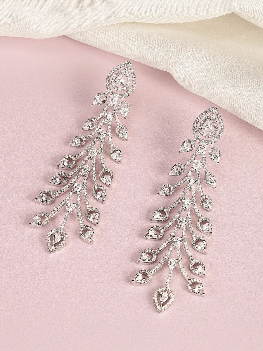 Twilight Bloom CZ Long Danglers - Silver