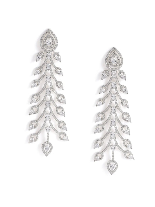 Twilight Bloom CZ Long Danglers - Silver