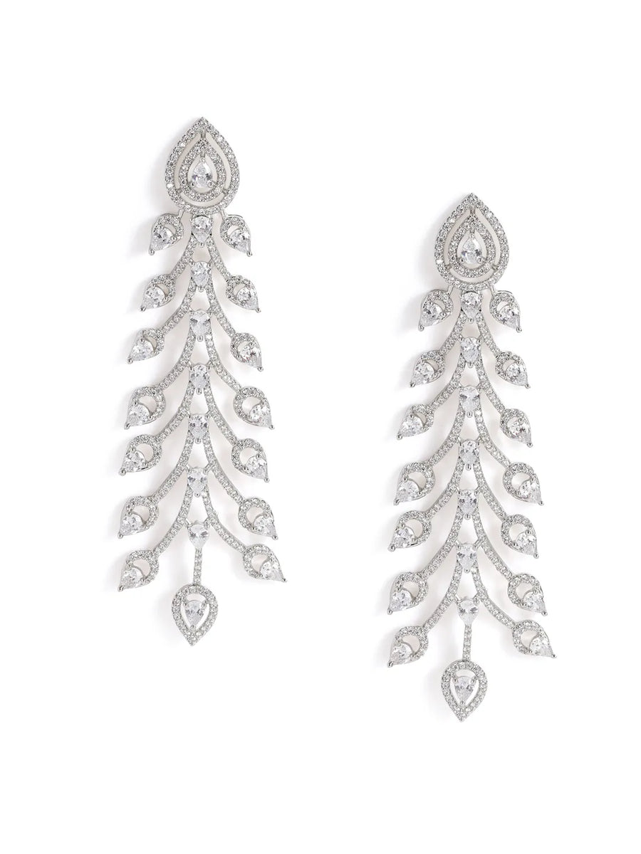 Twilight Bloom CZ Long Danglers - Silver