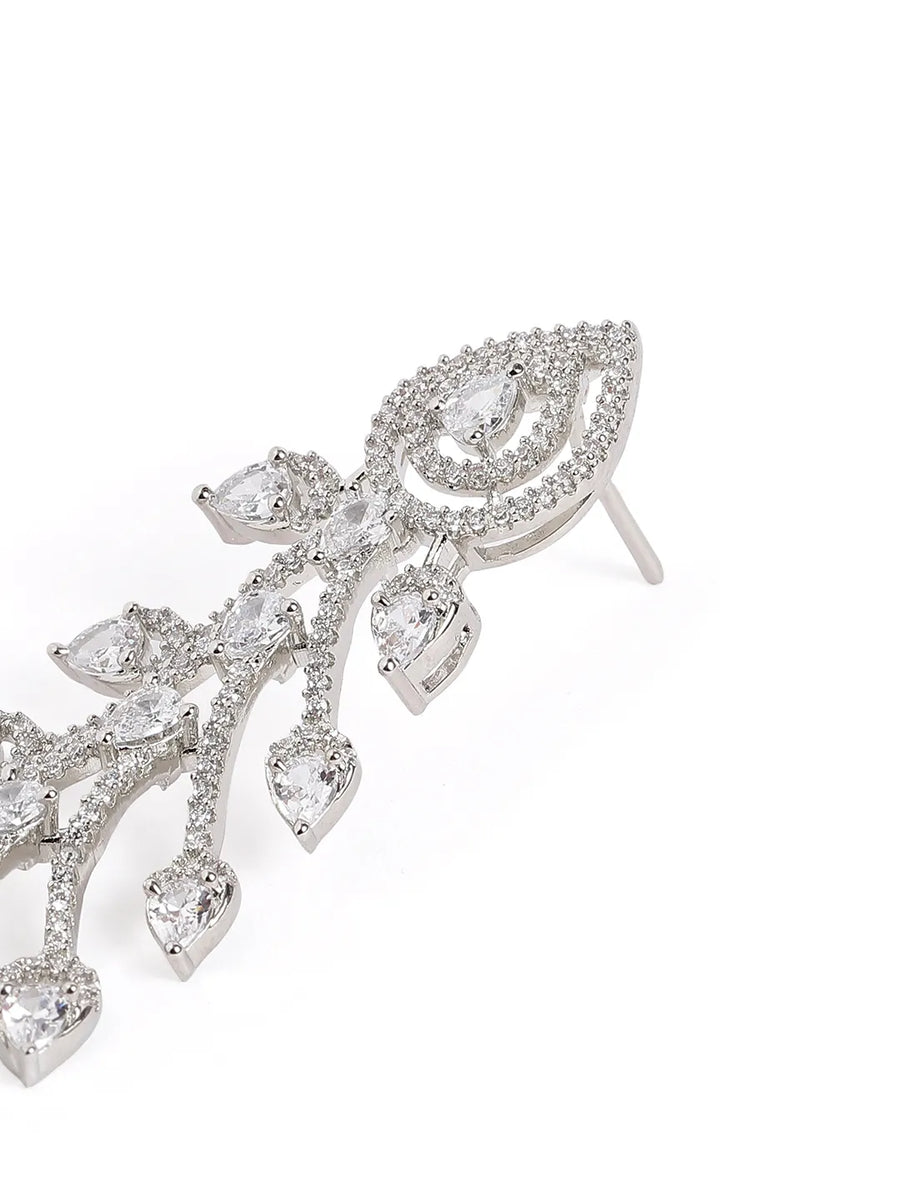 Twilight Bloom CZ Long Danglers - Silver