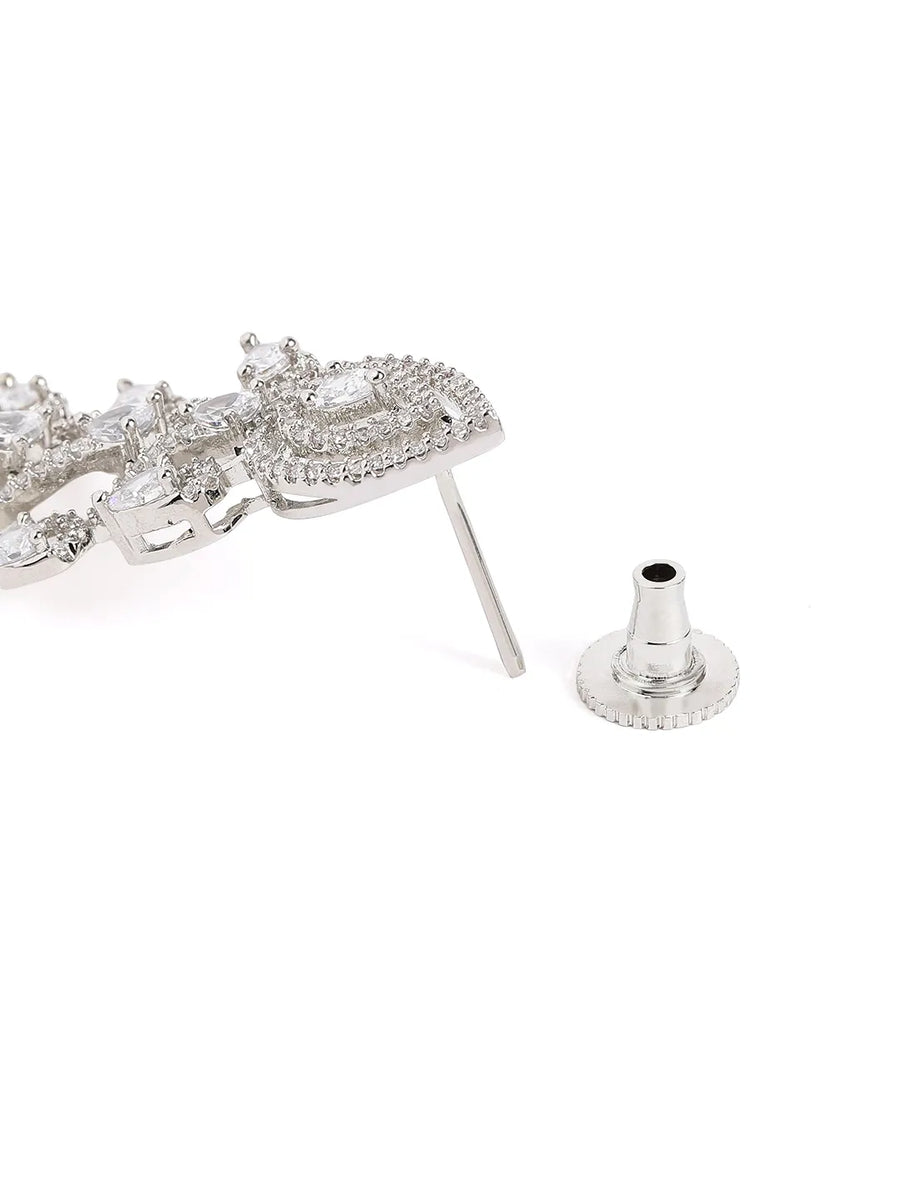 Twilight Bloom CZ Long Danglers - Silver