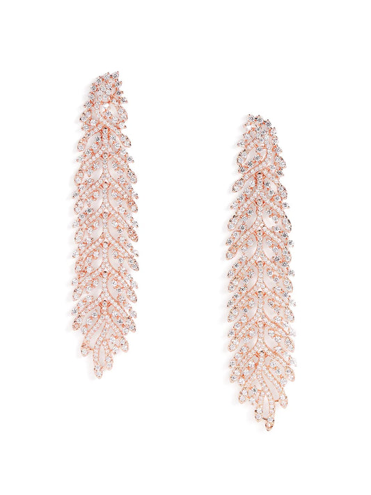 Shimmering Leaf Trail CZ Dangle Earrings - Rose Gold