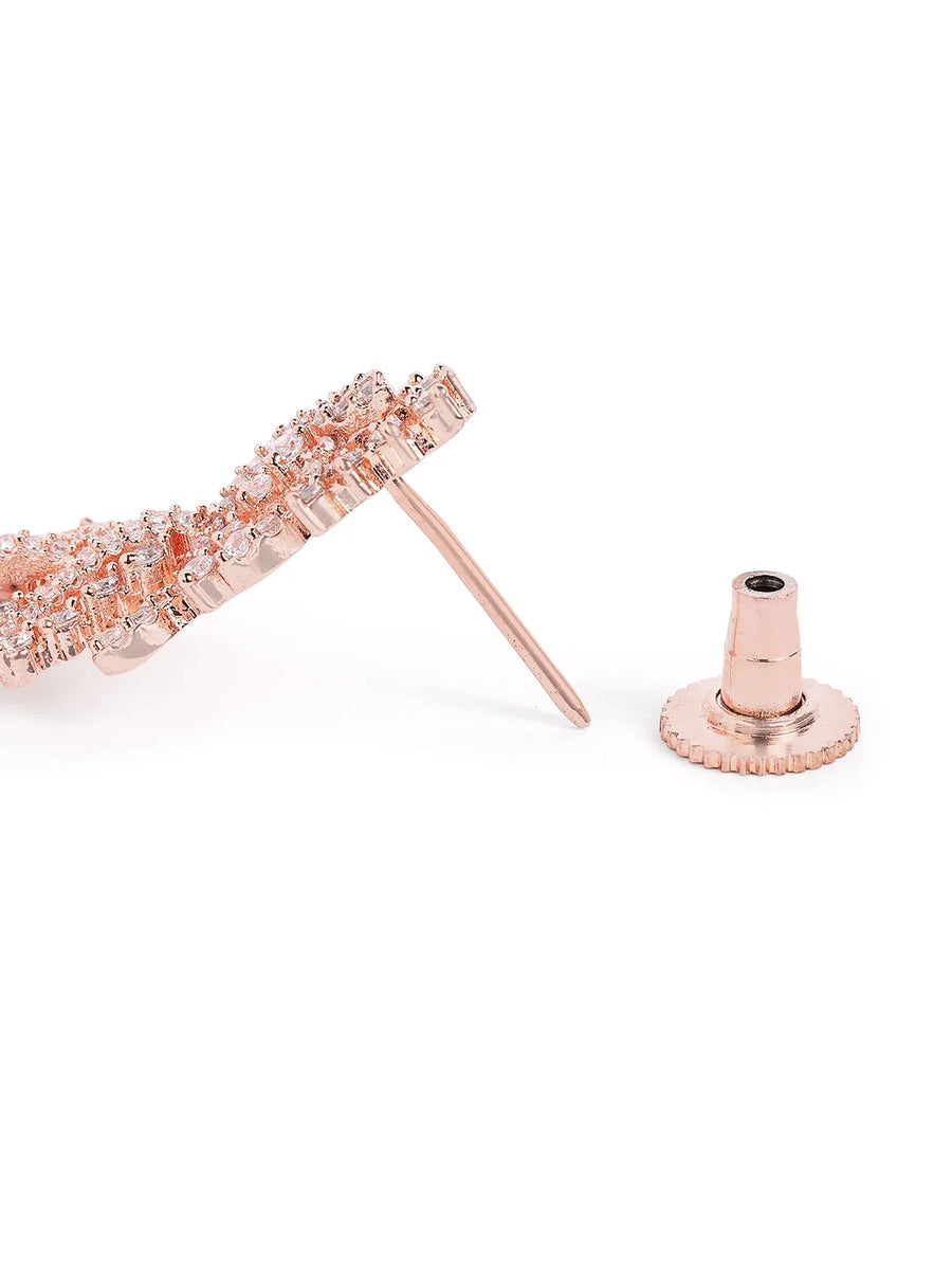 Shimmering Leaf Trail CZ Dangle Earrings - Rose Gold