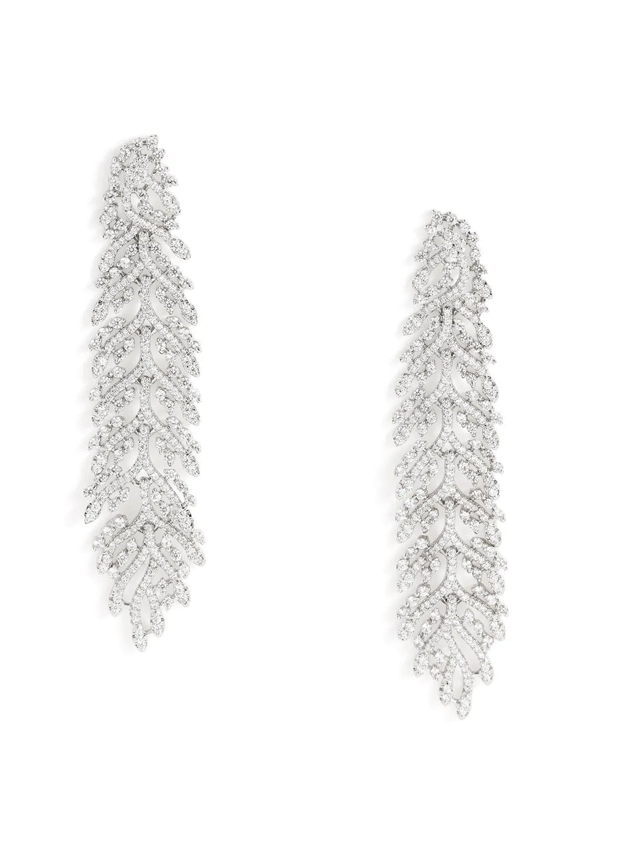 Shimmering Leaf Trail CZ Dangle Earrings - Silver