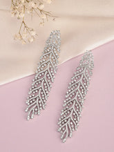 Shimmering Leaf Trail CZ Dangle Earrings - Silver