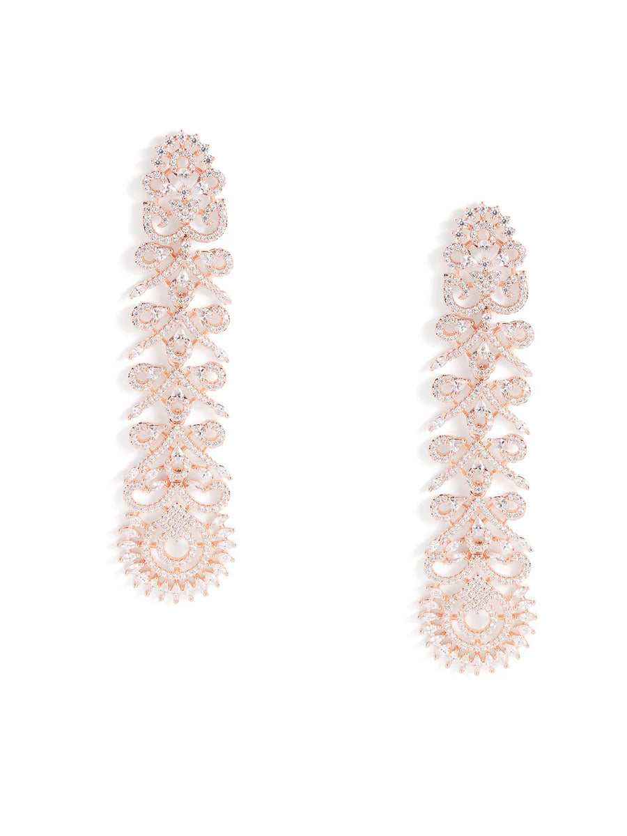 Floral Cascade Designer Earrings - Rose Gold