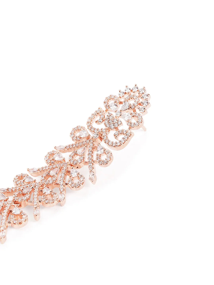 Floral Cascade Designer Earrings - Rose Gold