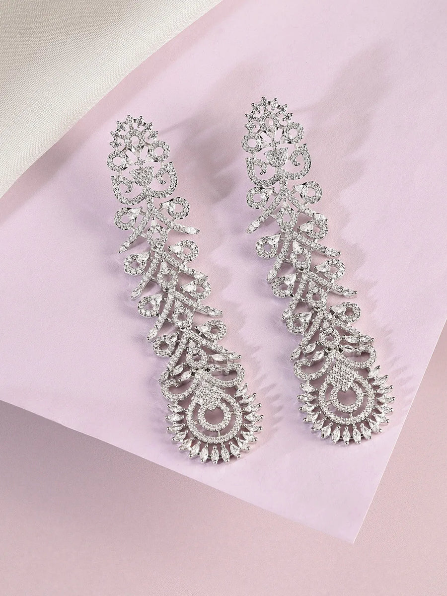 Floral Cascade Designer Earrings - Silver