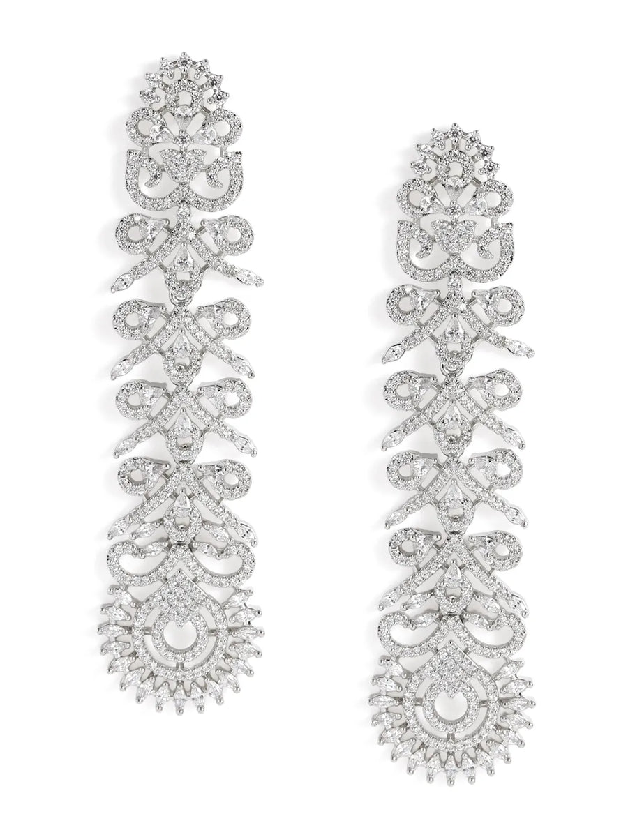 Floral Cascade Designer Earrings - Silver