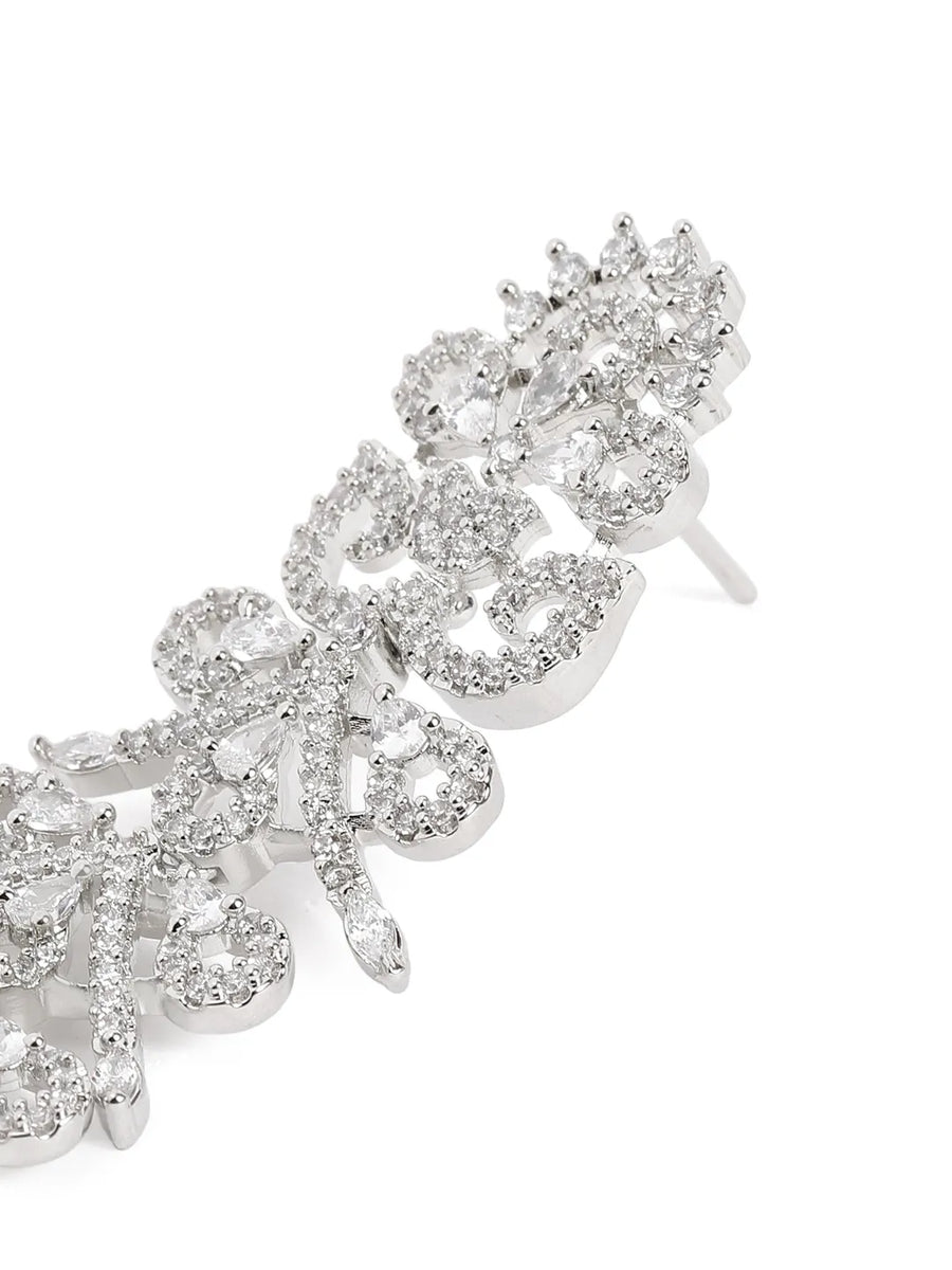 Floral Cascade Designer Earrings - Silver