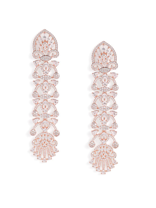 Royal Filigree CZ Long Earrings - Rose Gold