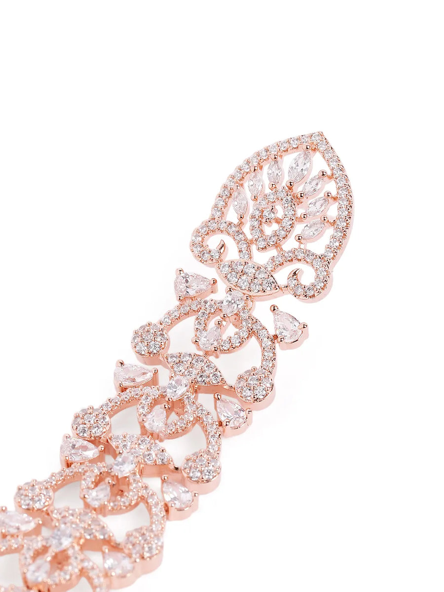 Royal Filigree CZ Long Earrings - Rose Gold