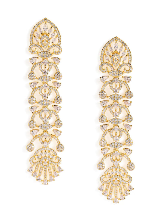 Royal Filigree CZ Long Earrings - Gold