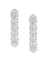 Royal Filigree CZ Long Earrings - Silver