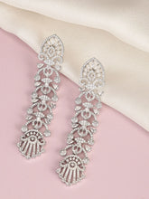 Royal Filigree CZ Long Earrings - Silver