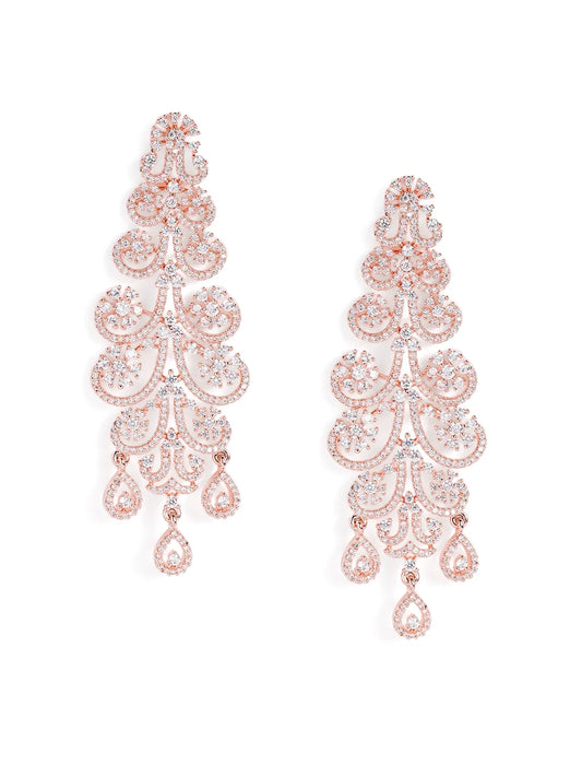 Floral Swirl CZ Dangle Earrings - Rose Gold
