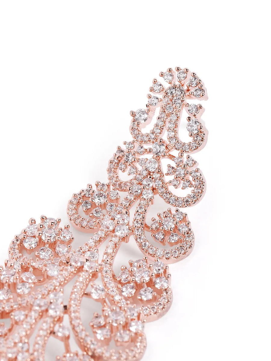 Floral Swirl CZ Dangle Earrings - Rose Gold