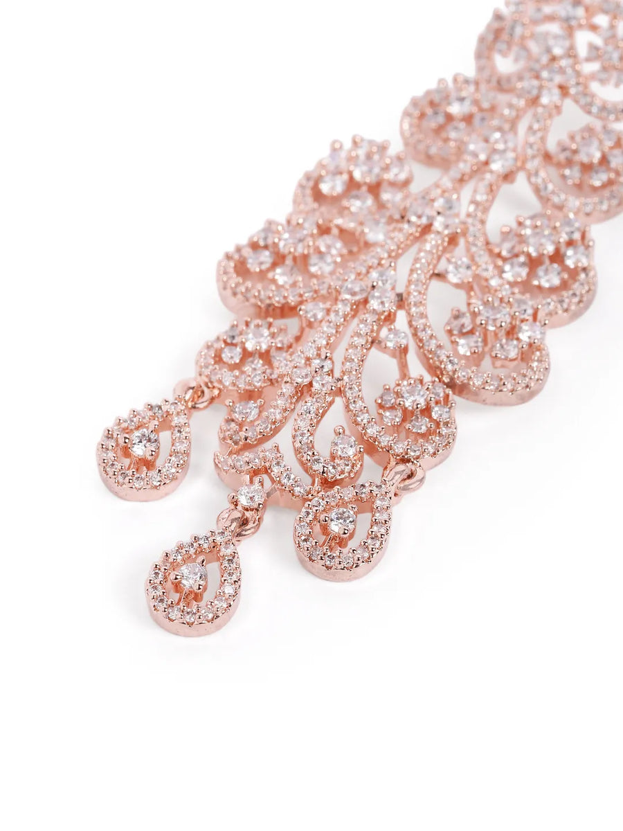 Floral Swirl CZ Dangle Earrings - Rose Gold