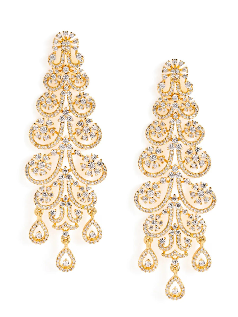 Floral Swirl CZ Dangle Earrings - Gold