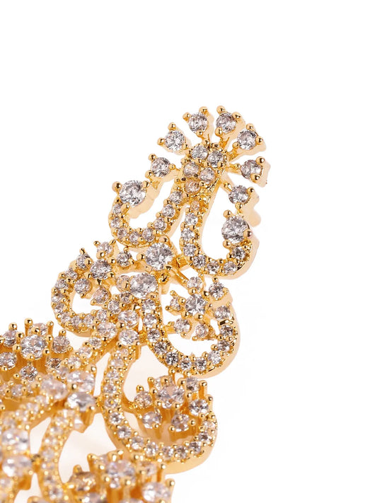 Floral Swirl CZ Dangle Earrings - Gold