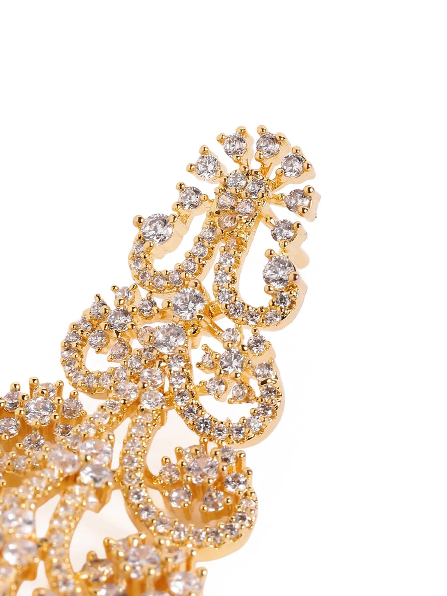 Floral Swirl CZ Dangle Earrings - Gold