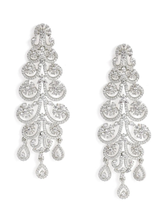 Floral Swirl CZ Dangle Earrings - Silver