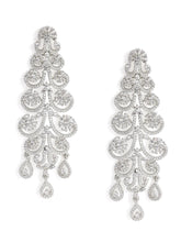 Floral Swirl CZ Dangle Earrings - Silver