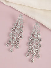 Floral Swirl CZ Dangle Earrings - Silver