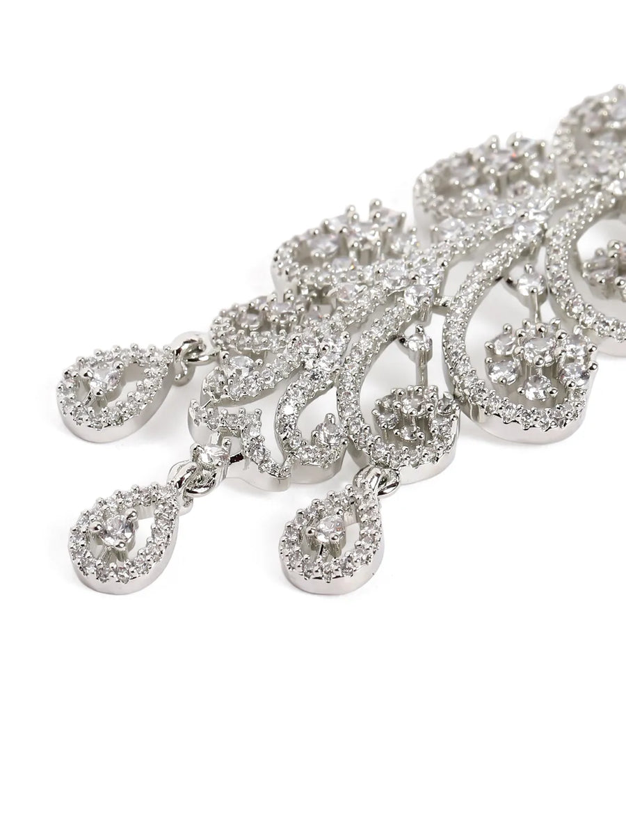 Floral Swirl CZ Dangle Earrings - Silver