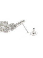 Floral Swirl CZ Dangle Earrings - Silver