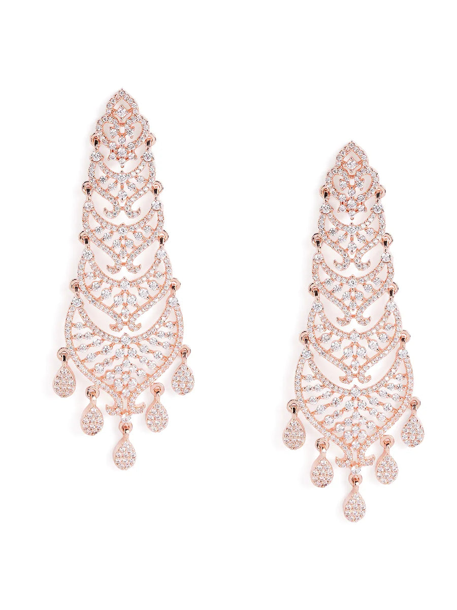 Layered Arch CZ Dangle Earrings  - Rose Gold