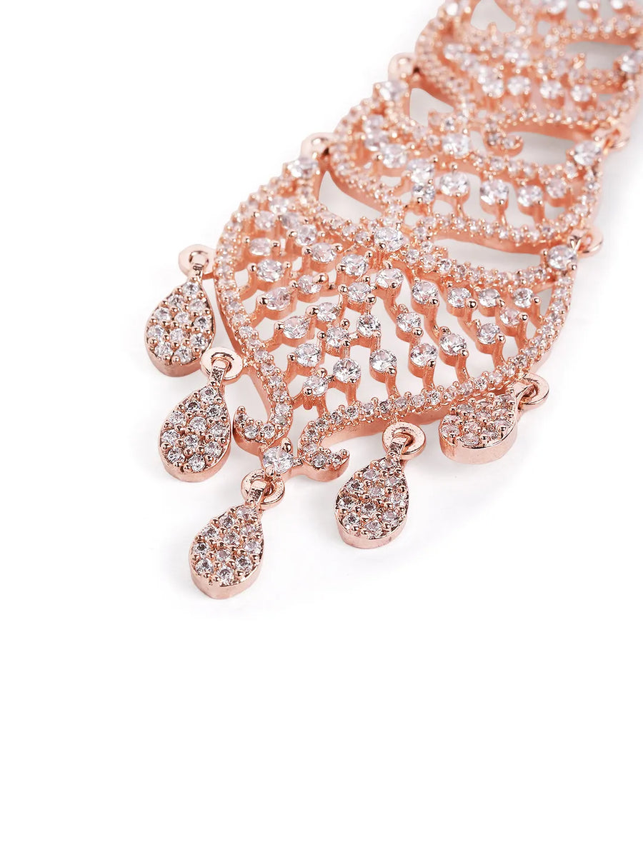 Layered Arch CZ Dangle Earrings  - Rose Gold