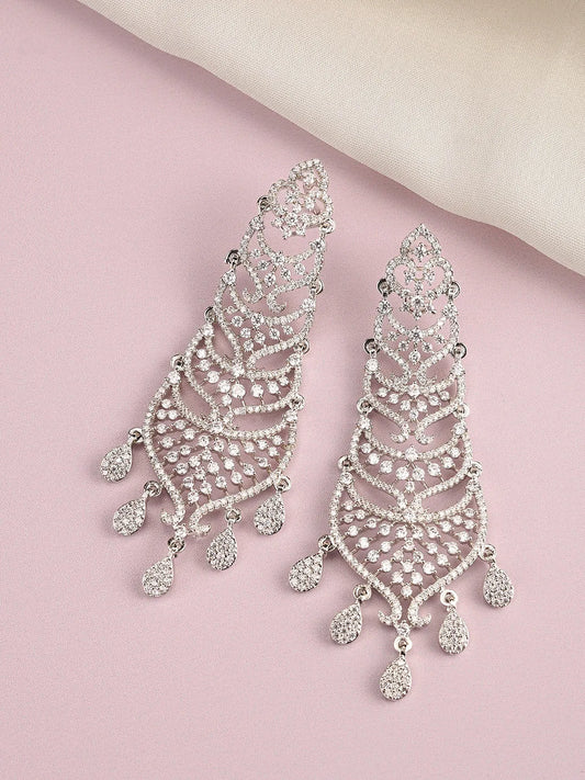 Layered Arch CZ Dangle Earrings  - Silver