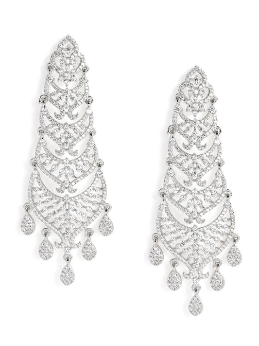 Layered Arch CZ Dangle Earrings  - Silver