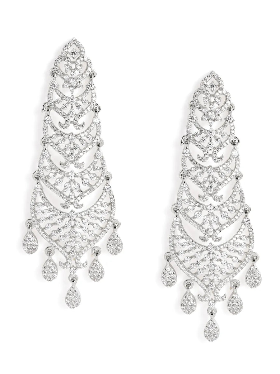 Layered Arch CZ Dangle Earrings  - Silver