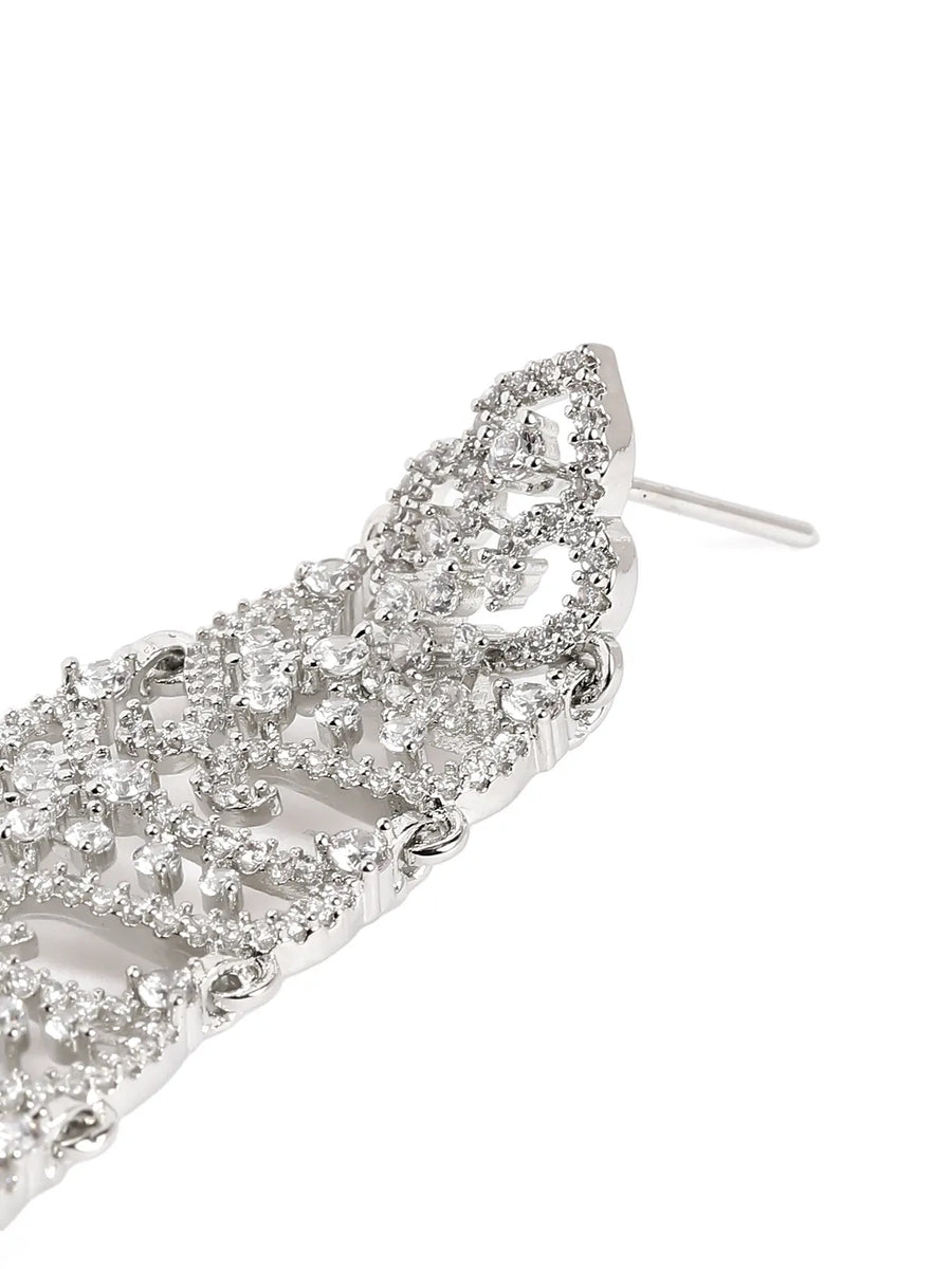 Layered Arch CZ Dangle Earrings  - Silver