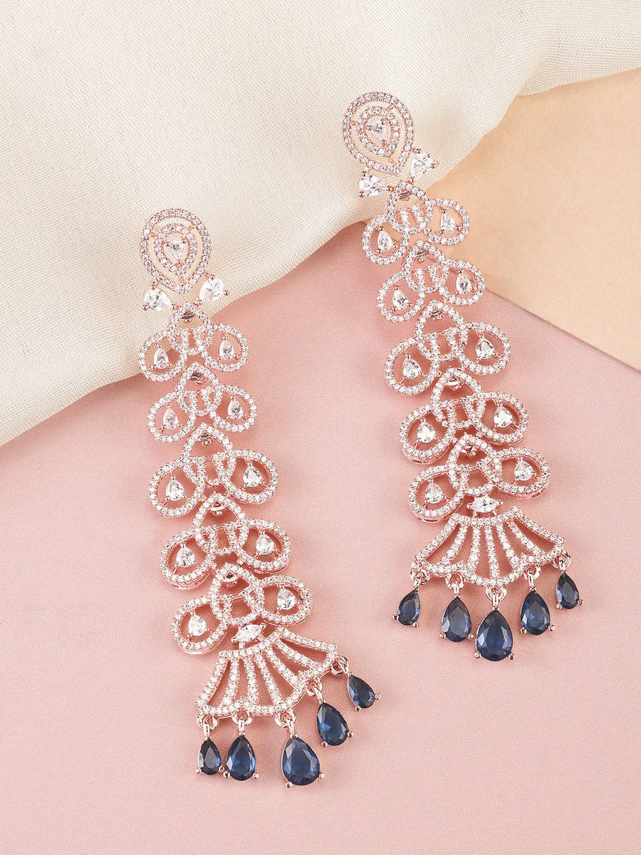 GraceLine CZ Sparkling Drop Earrings - Blue
