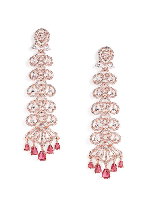 GraceLine CZ Sparkling Drop Earrings - Red & White