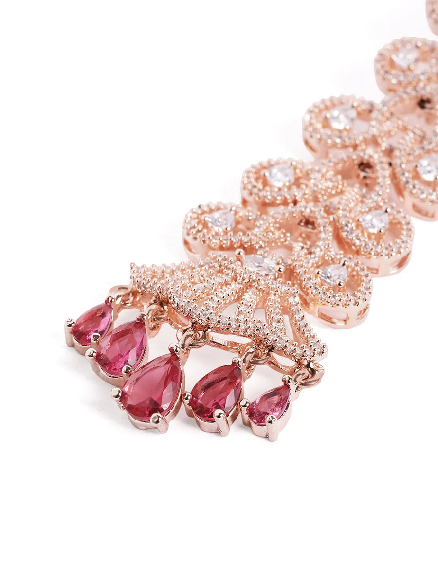 GraceLine CZ Sparkling Drop Earrings - Red & White