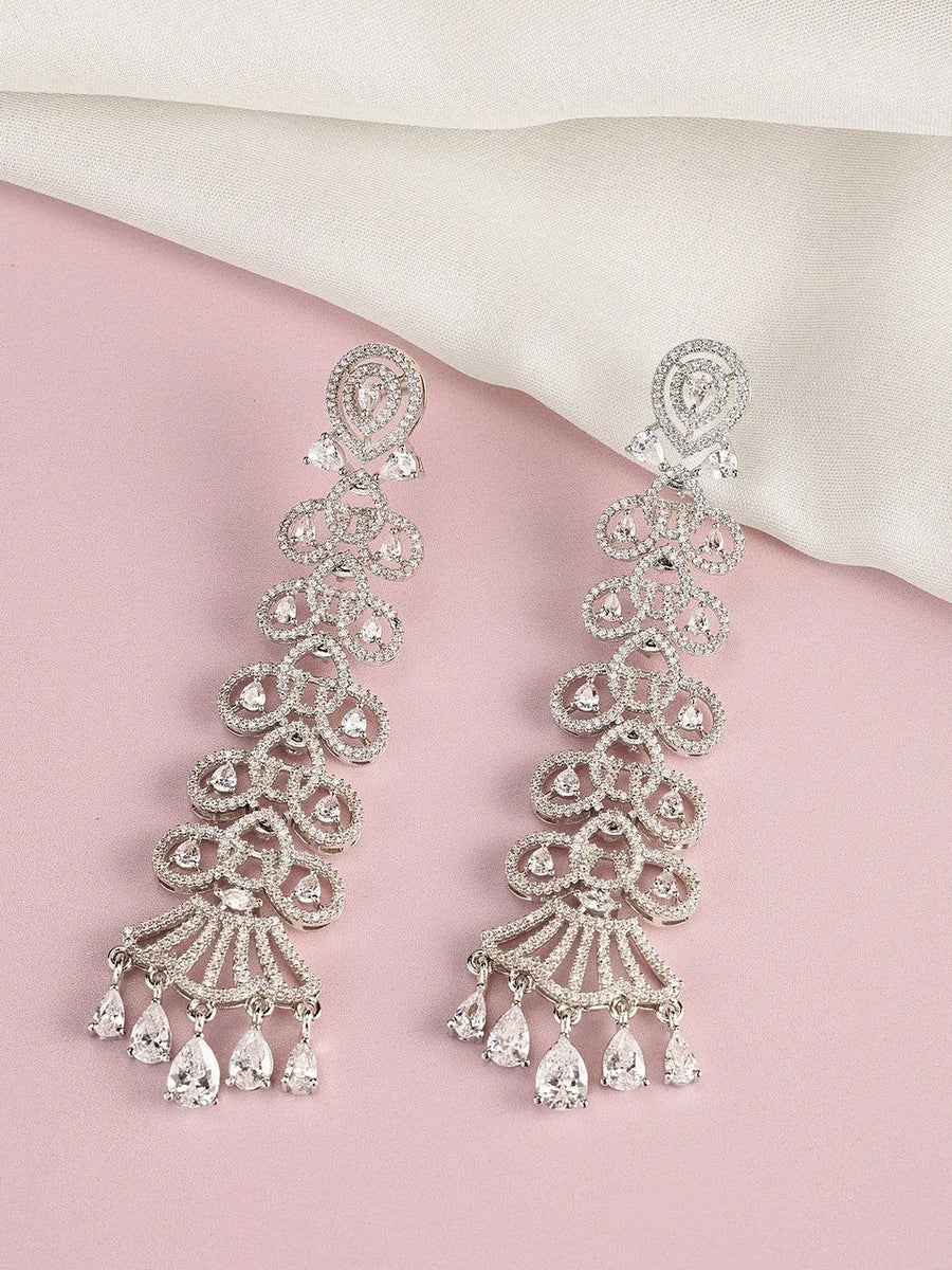 GraceLine CZ Sparkling Drop Earrings - White