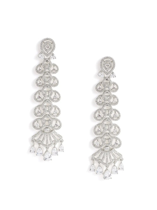 GraceLine CZ Sparkling Drop Earrings - White