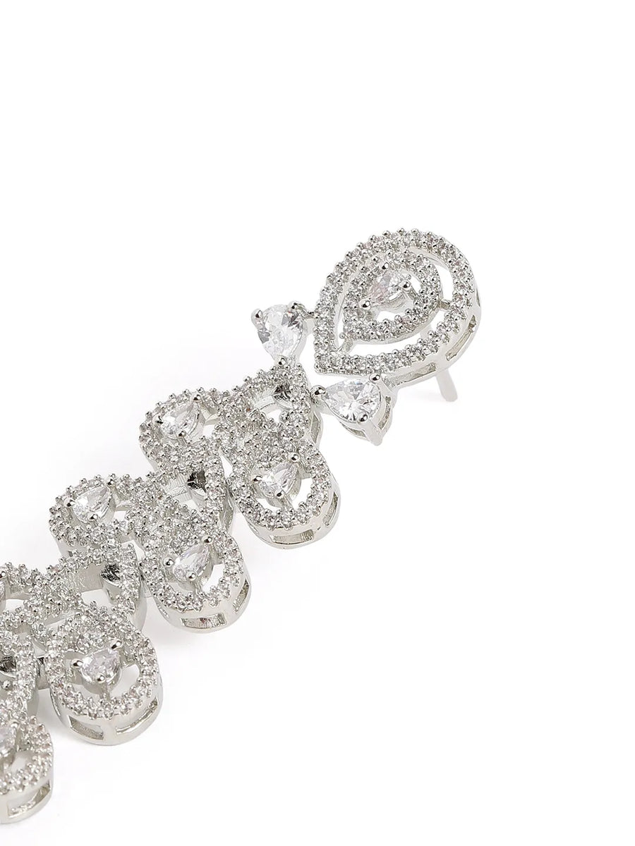 GraceLine CZ Sparkling Drop Earrings - White