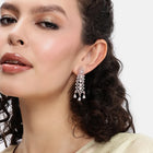 Graceful CZ Stone Floral Drop Earrings - Rose Gold