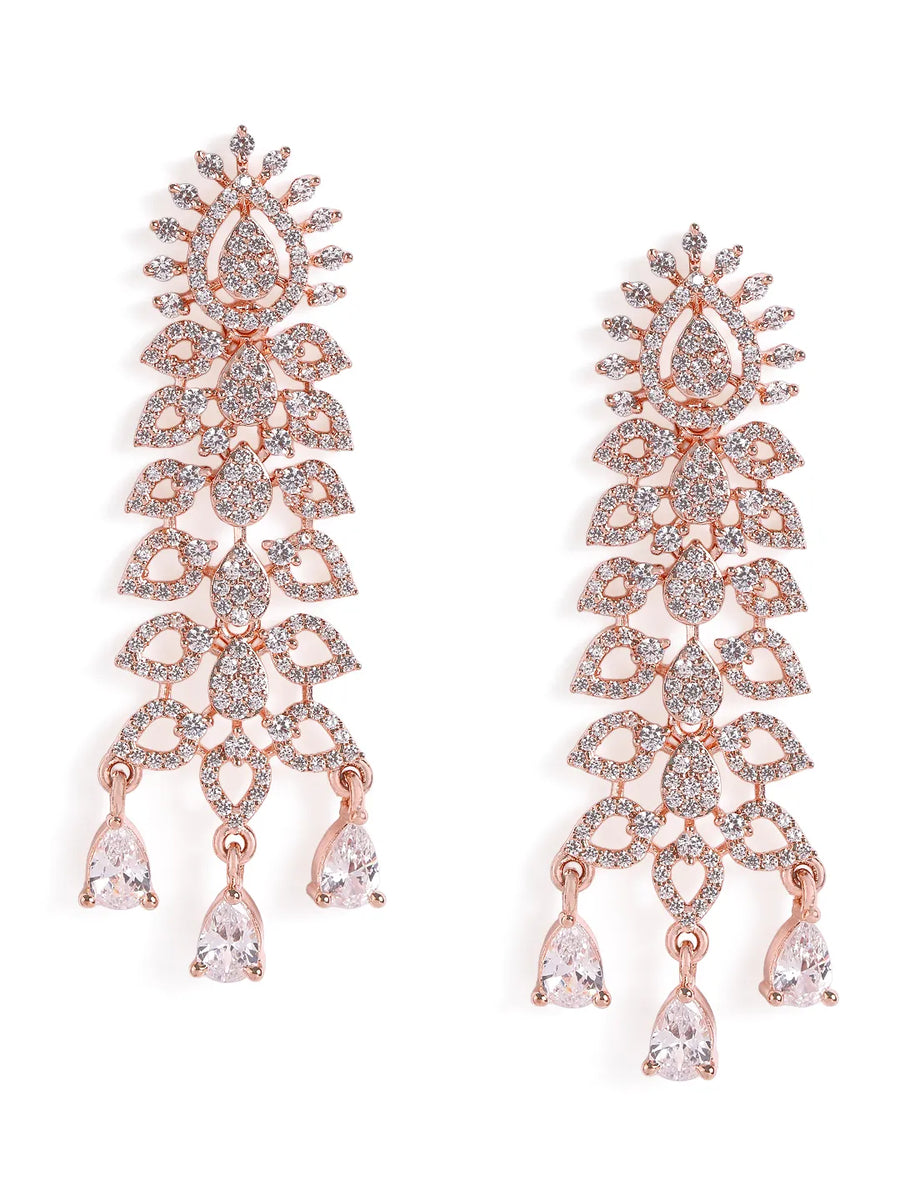 Graceful CZ Stone Floral Drop Earrings