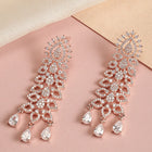 Graceful CZ Stone Floral Drop Earrings - Rose Gold