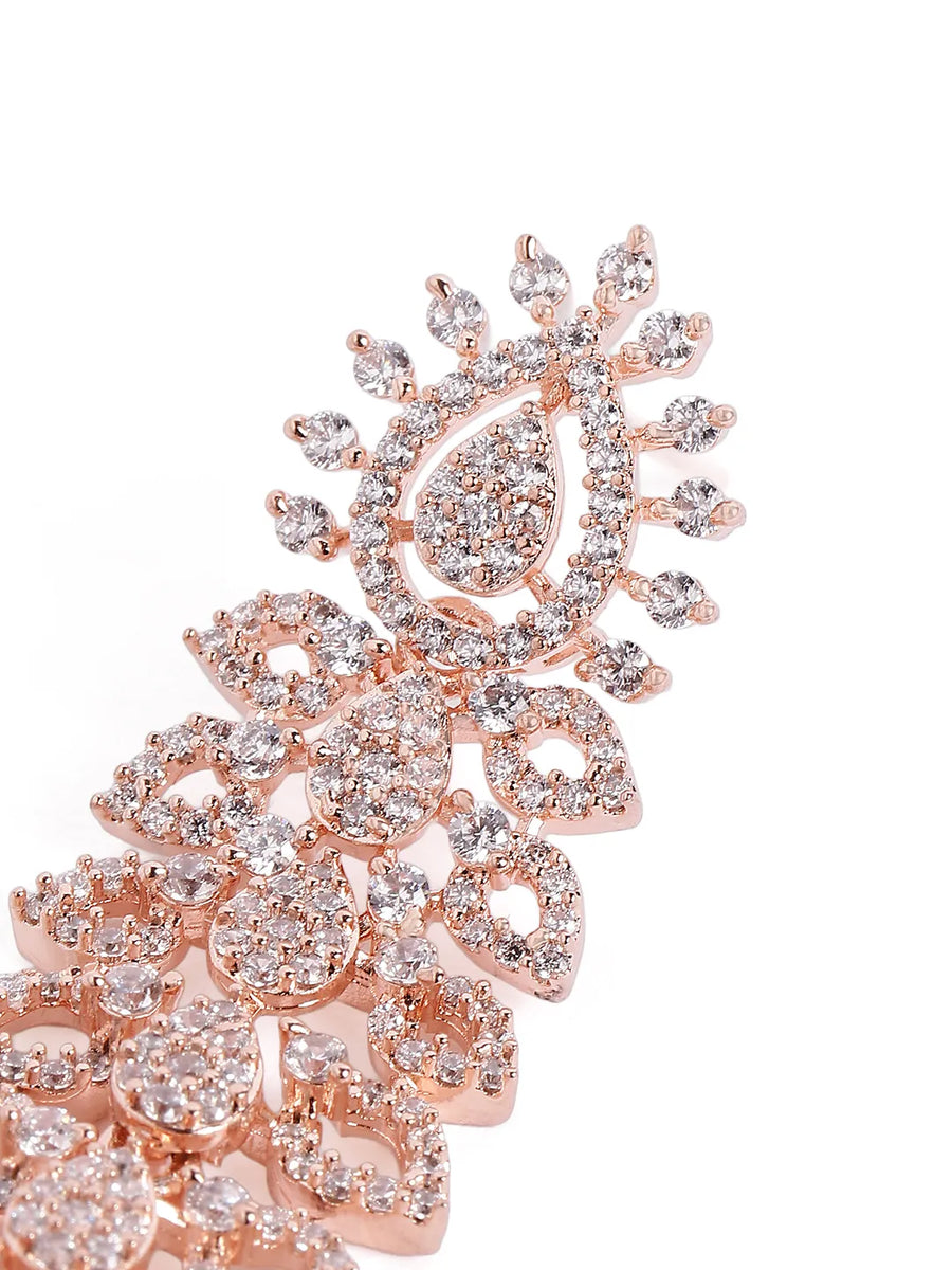 Graceful CZ Stone Floral Drop Earrings