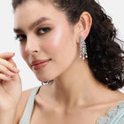 Graceful CZ Stone Floral Drop Earrings - Silver